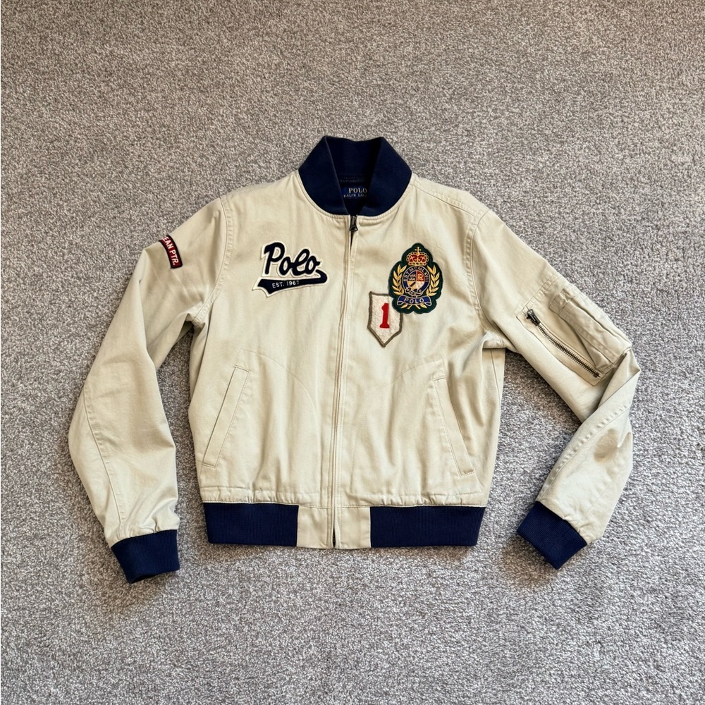 Polo by Ralph Lauren Beige and Navy Bomber Jacket